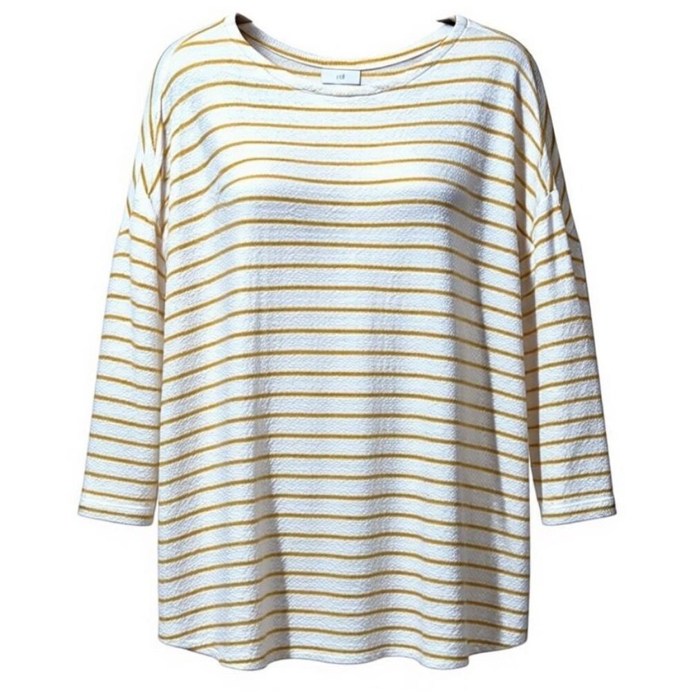 J. Jill Womens Medium White Mustard Yellow Striped Cotton Slub Knit Top M